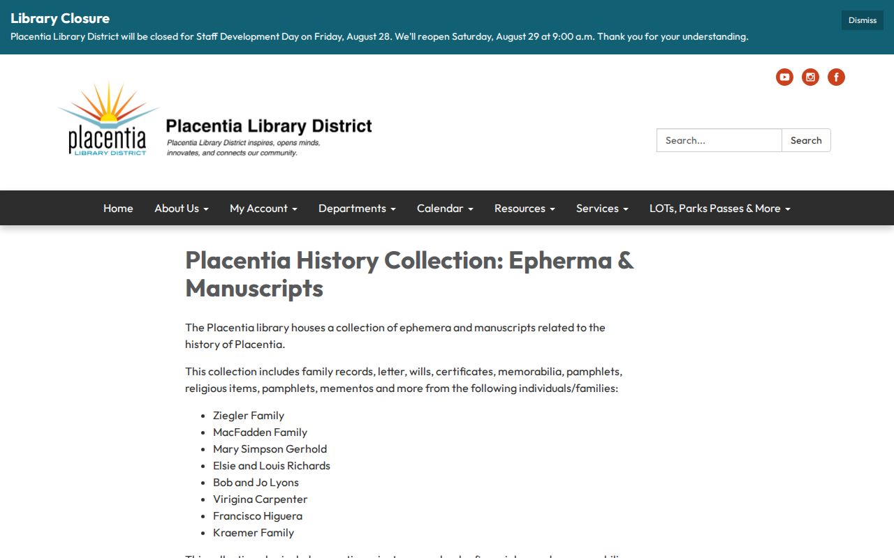 Placentia city directory History Room family collections