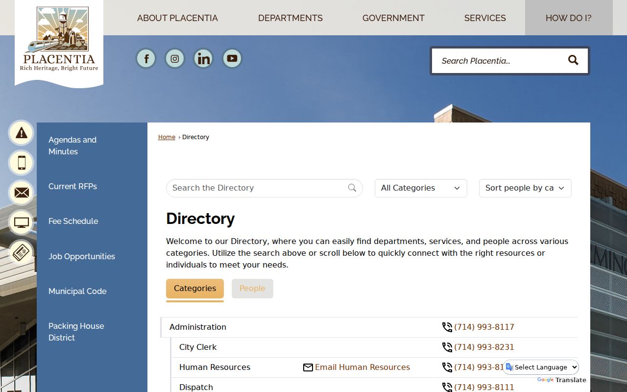 Placentia residents directory city staff search