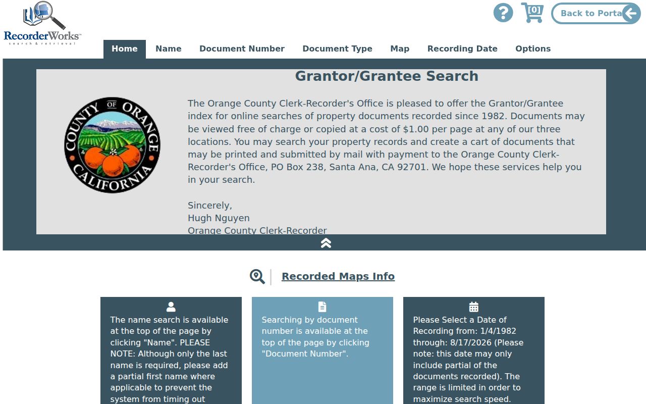 Placentia residents directory RecorderWorks recorded document index