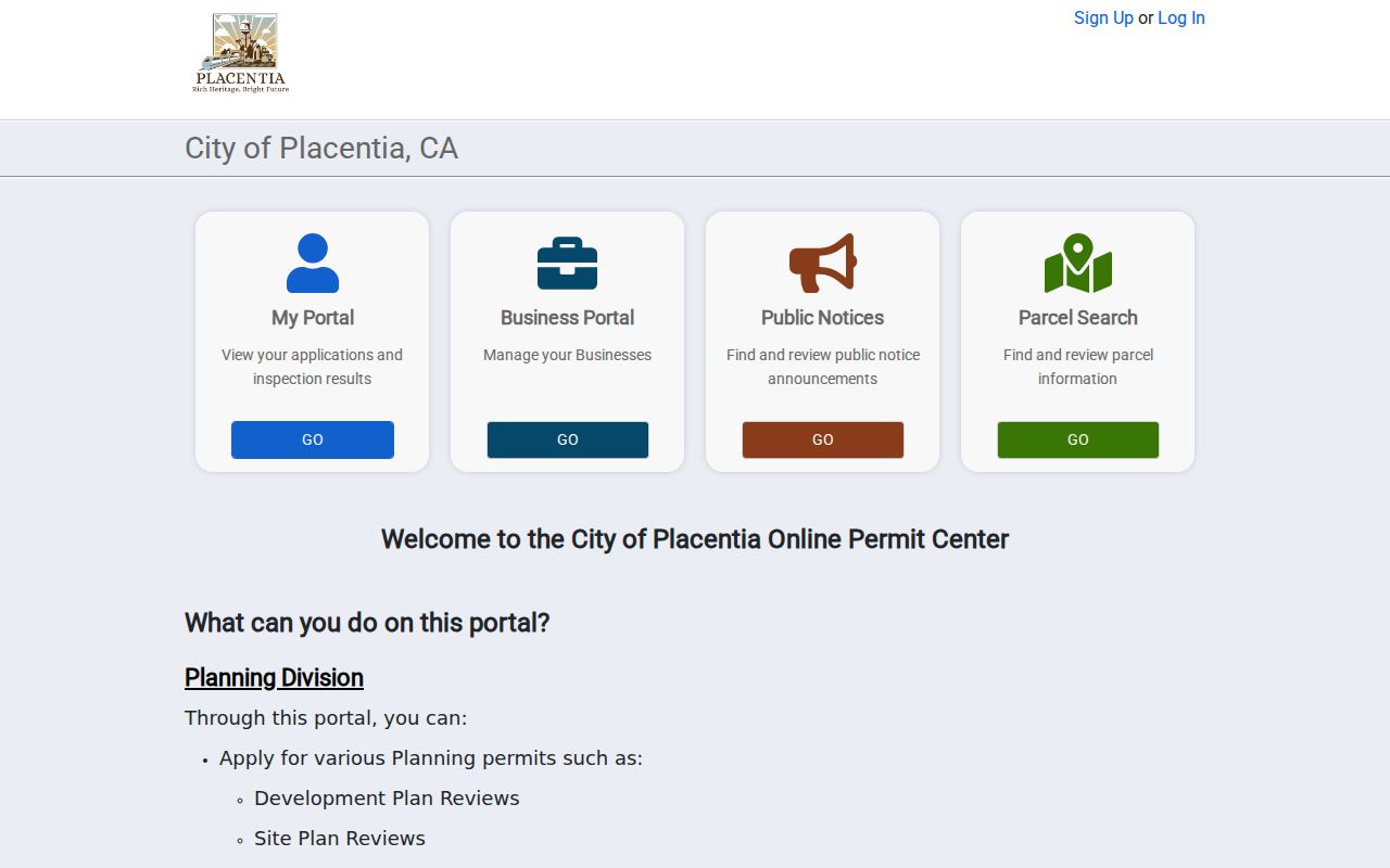 Placentia residents directory SmartGov permit and parcel search