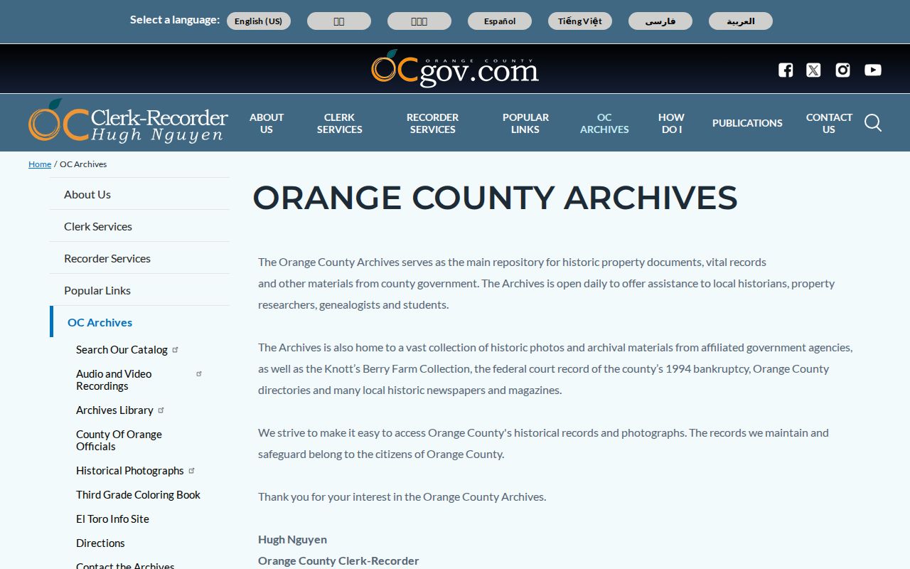 Placentia previous residents Orange County Archives holdings