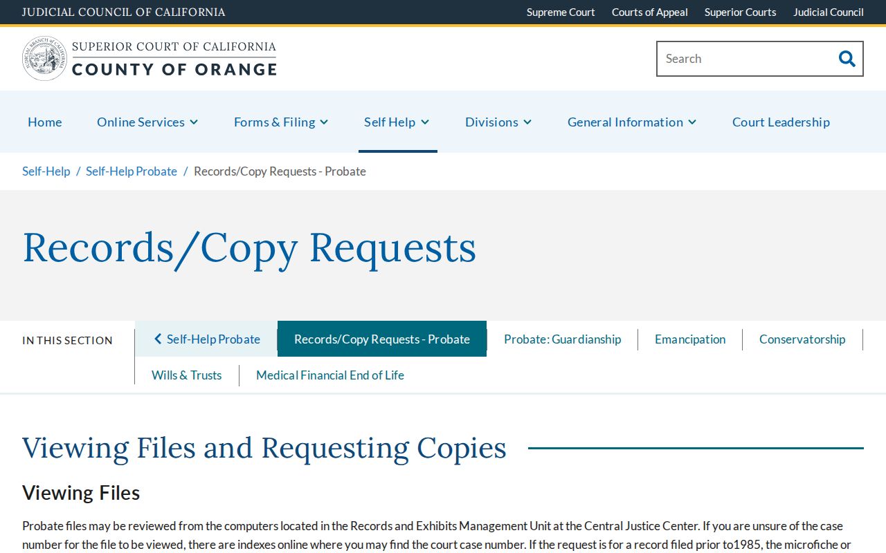 Placentia previous residents Orange County probate record copies