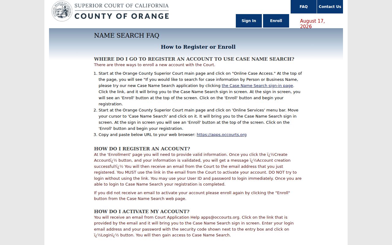 Placentia resident lookup court search access rules