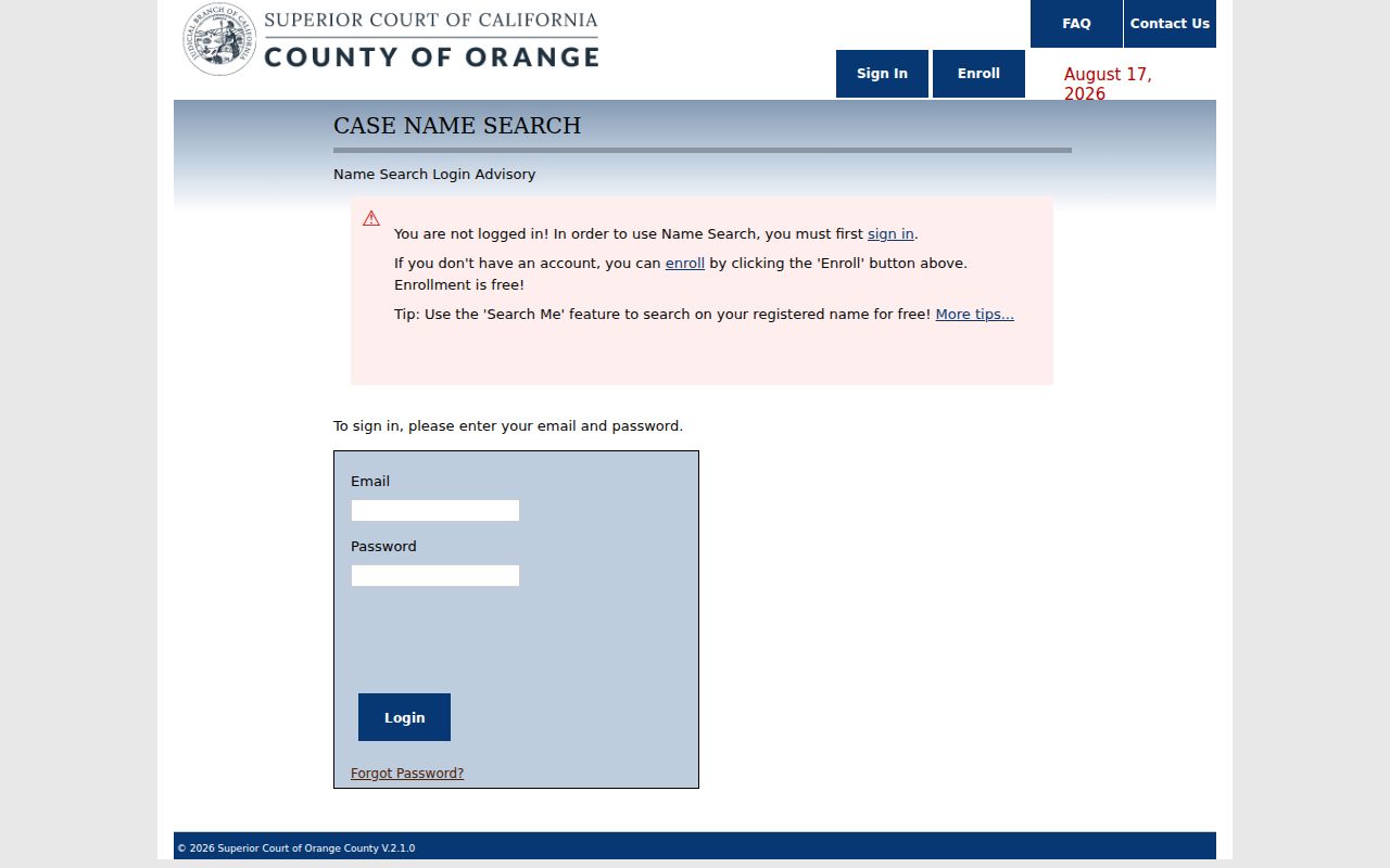 Placentia resident lookup Orange County court name search