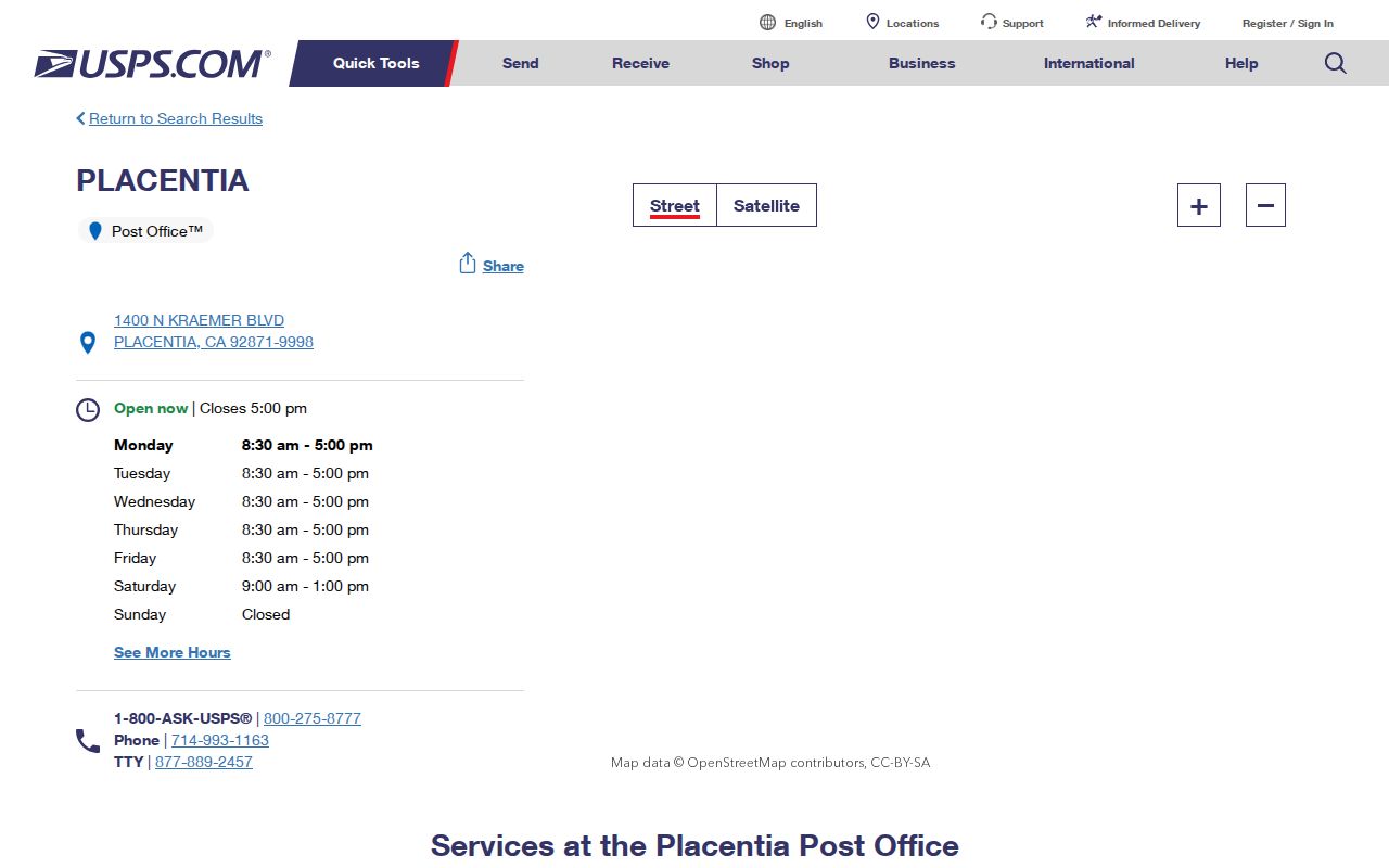 Placentia ZIP code directory USPS post office lookup